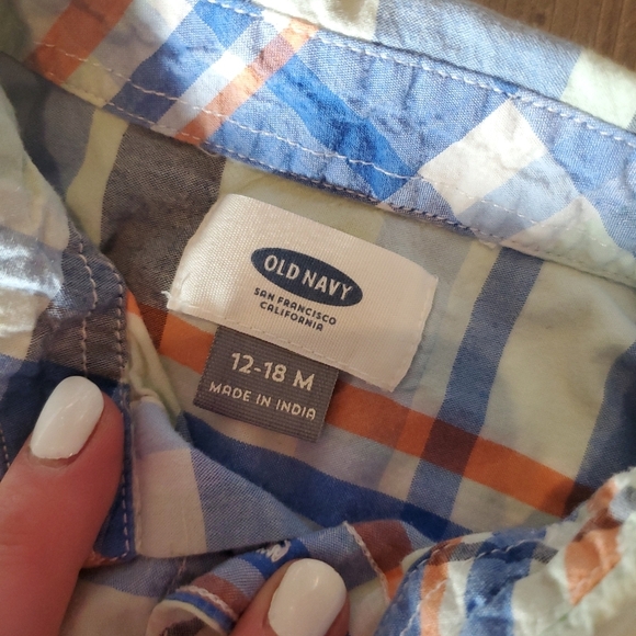 Old Navy Boys 12-18m Plaid Button Down Shirt Blue Orange EUC - Picture 16 of 16